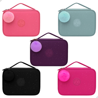 Estojo Grande de Glitter e Pompom com Alça e Divisória Suporte de Elástico para Lápis Escolar em Oferta na Shopee