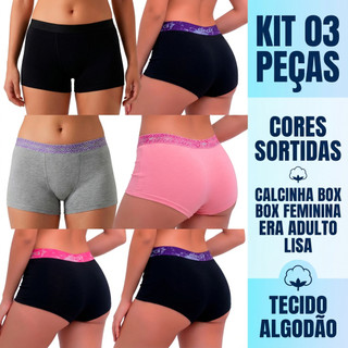 Kit 03 Calcinha Box Era Em Algodão / Cueca Feminina