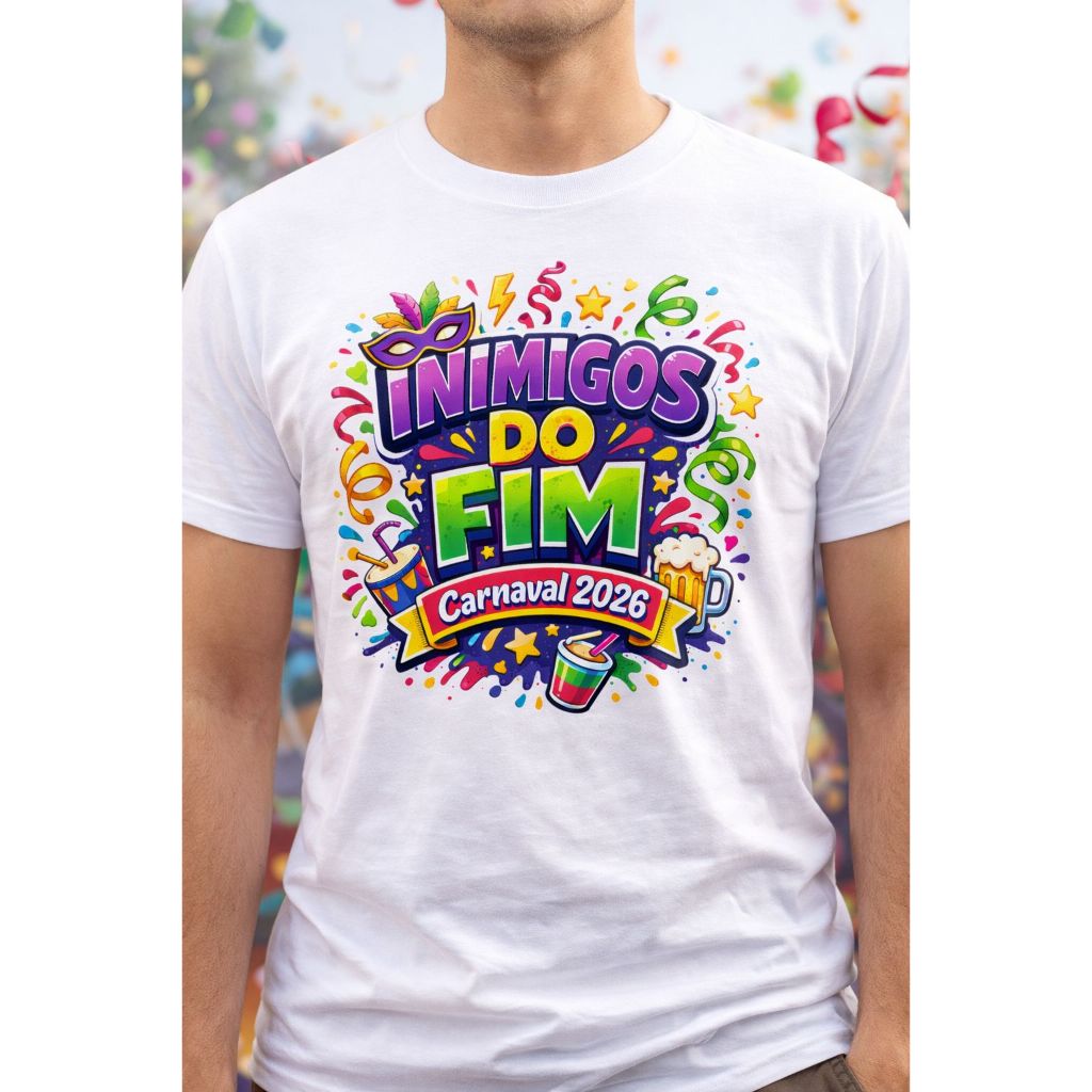 Camiseta Carnaval 2026 Inimigos do Fim Masculina Unissex