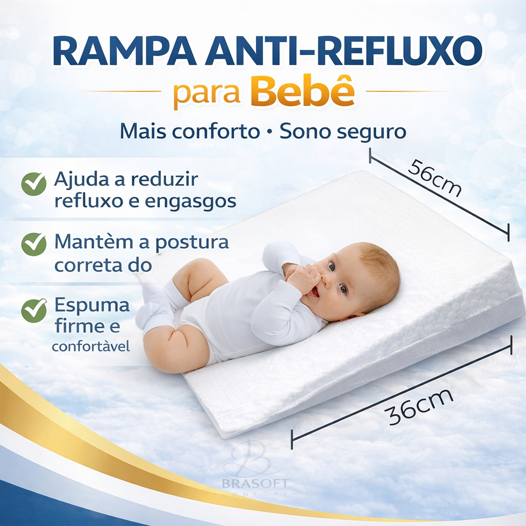 Travesseiro Anti Refluxo para Berço Bebê com Capa Lavável (Enchimento + Capa) (Grande)