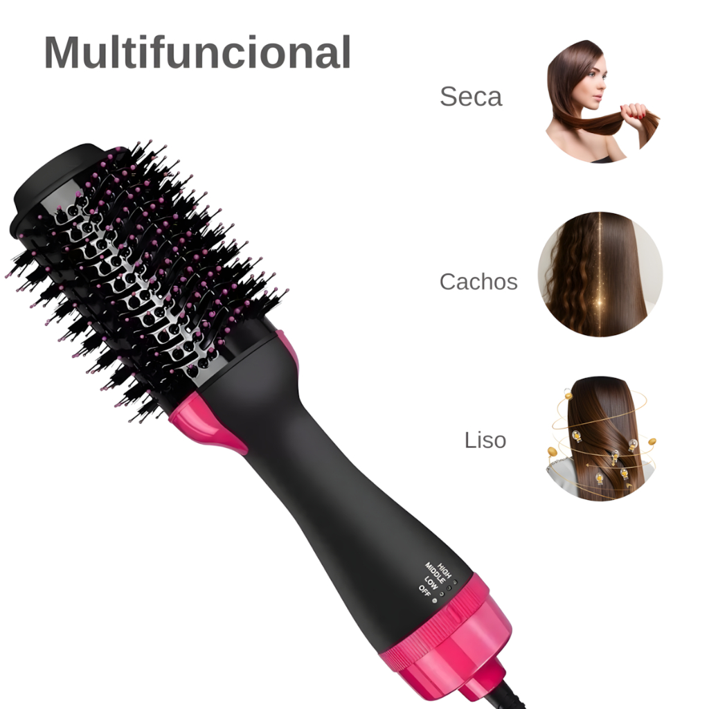 Escova Secadora Alisador Cabelo Elétrica Giratória 360 Quente Com 3 Em 1 Hair Styler em Oferta na Shopee