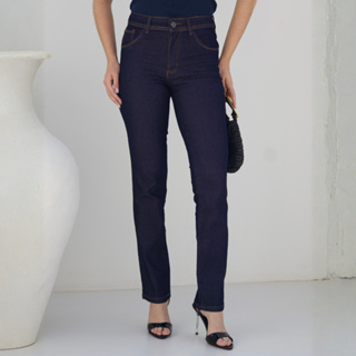 Calça Jeans Feminina Com Elastano Reta Cintura Alta Tradicional em Oferta na Shopee