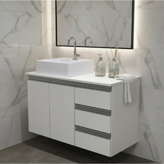 Gabinete 80cm Armário Banheiro Parma Com Tampo E Cuba - 100% MDF  - MONTADO em Oferta na Shopee