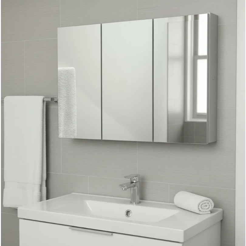 Armário 80cm Aéreo Banheiro Com 3 Portas De Espelho - Fundo Eucatex  - 100% MDF - MONTADO