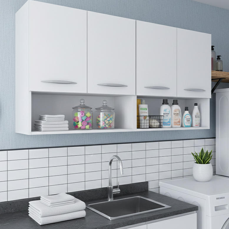 Armário Aéreo Multiuso de Parede Para Cozinha, Lavanderia, Quarto, Dispensa