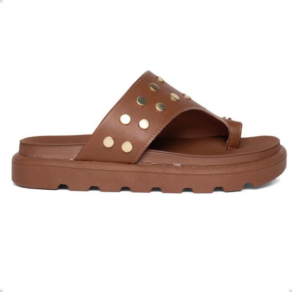 Papete Vizzano Feminino Tratorado 6510117 Chinelo Casual Com Pingente Tachinhas Marrom Mocca