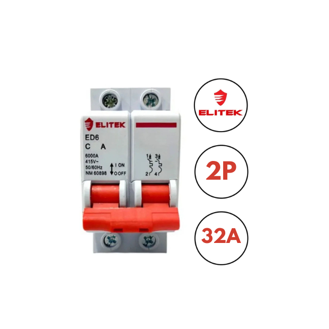 Elitek Disjuntor Bipolar 32A Curva C Din Trilho Din Chuveiro Iluminação Caixa de luz em Oferta na Shopee