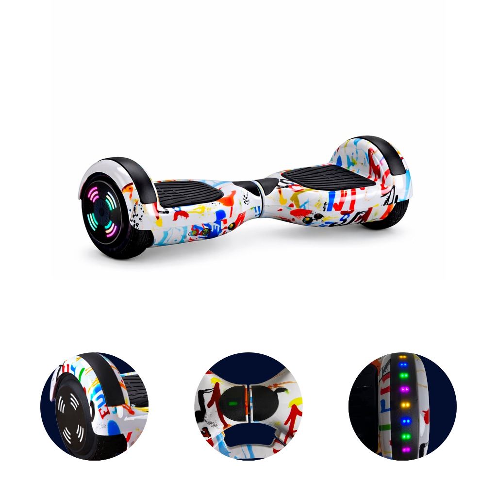 Hoverboard Skate Elétrico 6.5 Led Bluetooth Branco Colorido