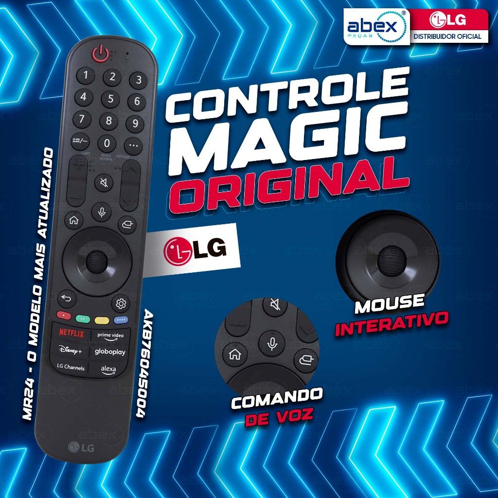 Controle Smart Magic Com Voz Para Tv LG 32LR600B MR22GA MR23GA MR24GA Mouse Netflix Amazon Original