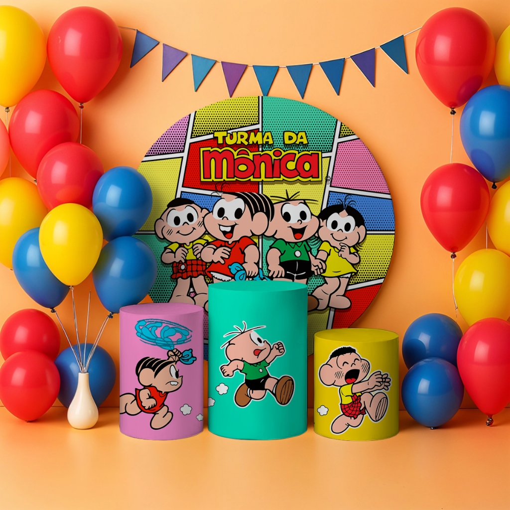 Capas Painel Redondo Cilindros Decoração Turma Mônica em Oferta na Shopee