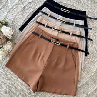short alfaiataria feminino cintura alta com bolsos e cinto tendência 2026 verão em Oferta na Shopee
