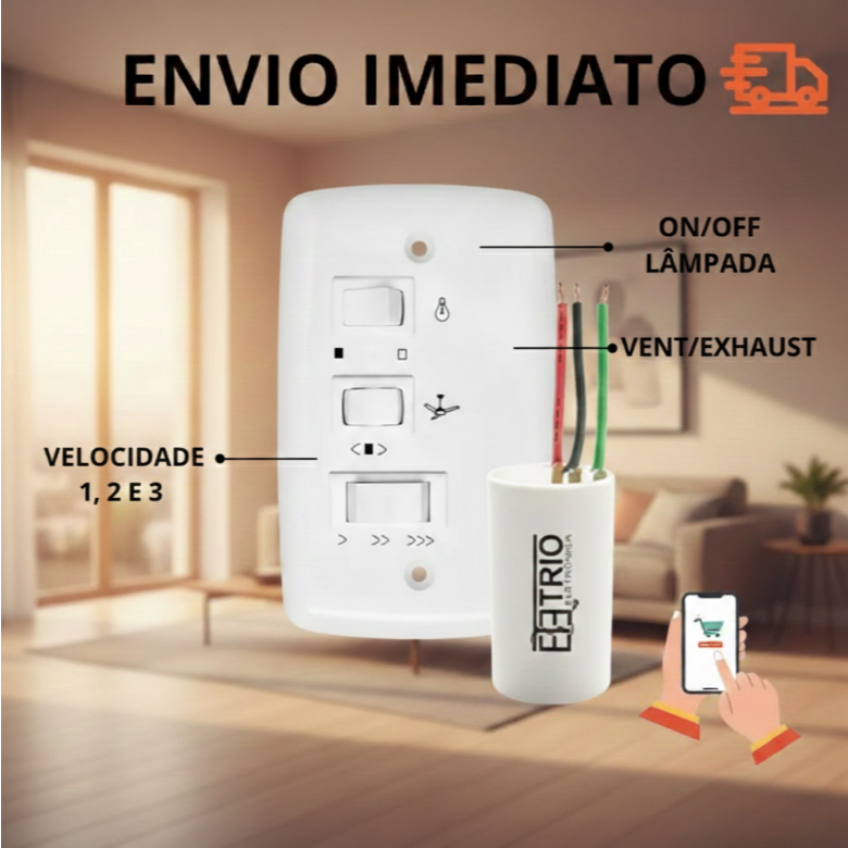 Controle de Velocidade Ventilador de Teto – Capacitivo 127V ou 220V em Oferta na Shopee
