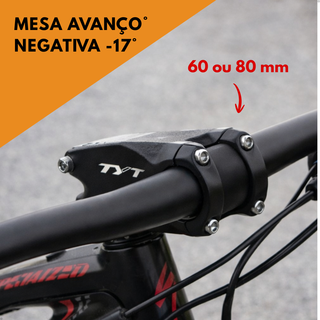 Mesa Avanço Bike Enduro MTB Speed Negativa -17º Para Guidão 31.8mm Tamanhos 60mm ou 80mm