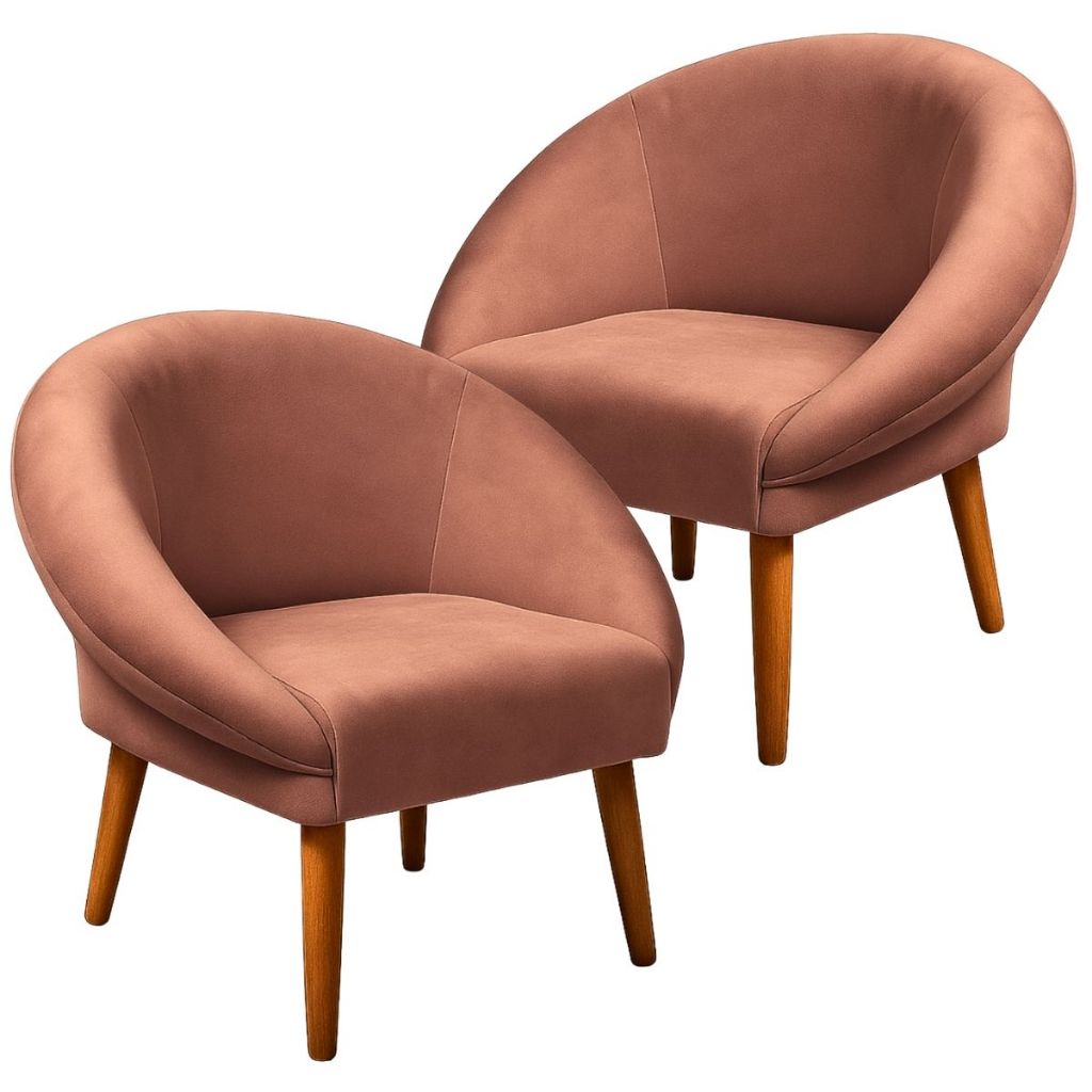 Jogo 2 Poltronas Confortável Elegante Tecido Veludo Reforçado para Sala de Estar