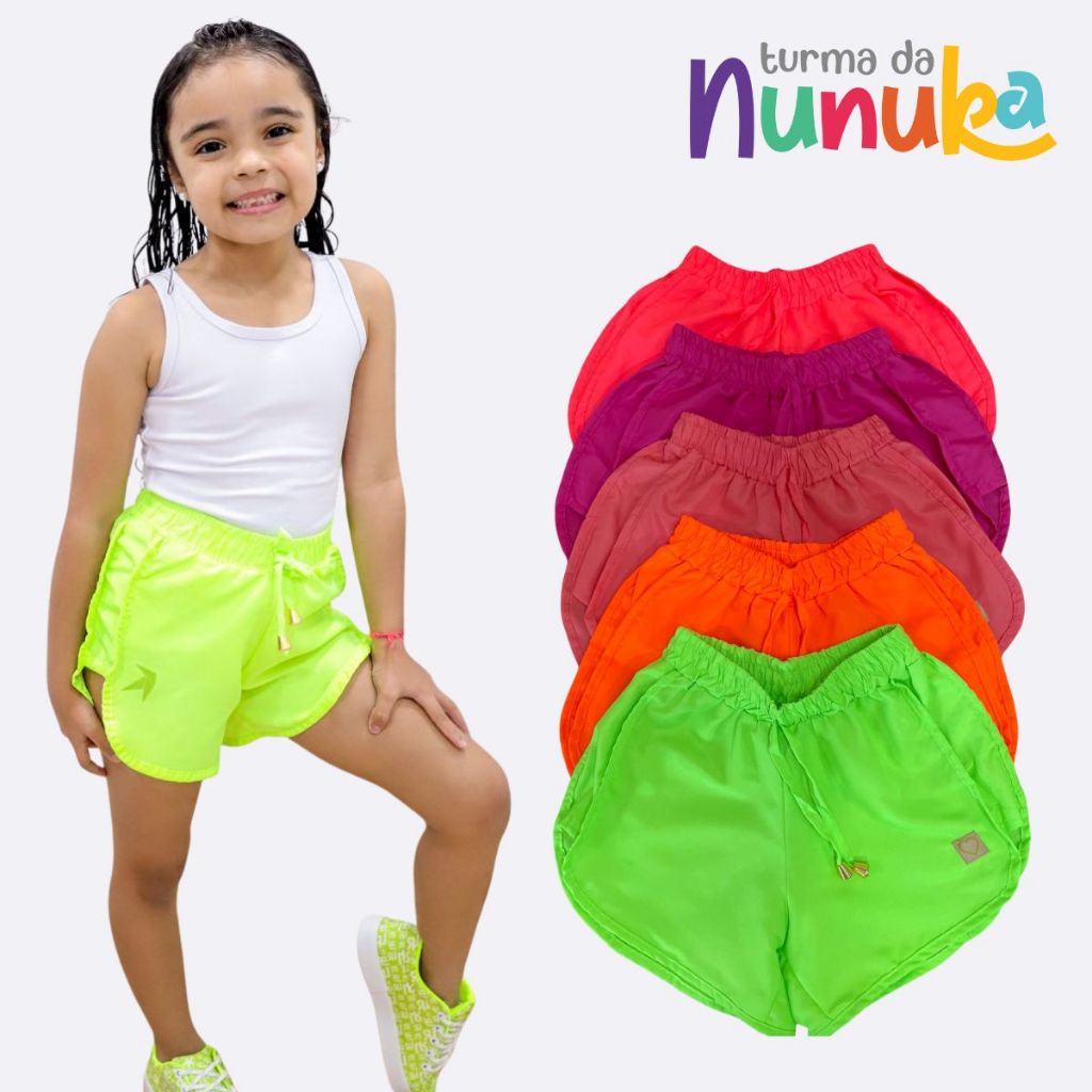 SHORTS TACTEL MENINA BERMUDA INFANTIL PRAIA PISCINA CORES VARIADAS NEON VERÃO