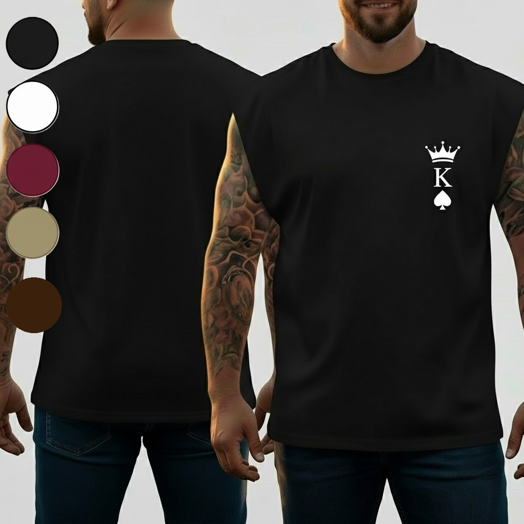 Camiseta Regata Machão Oversized Plus Size Algodão Premium Confortável G1 ao G5 Nipe Cartas