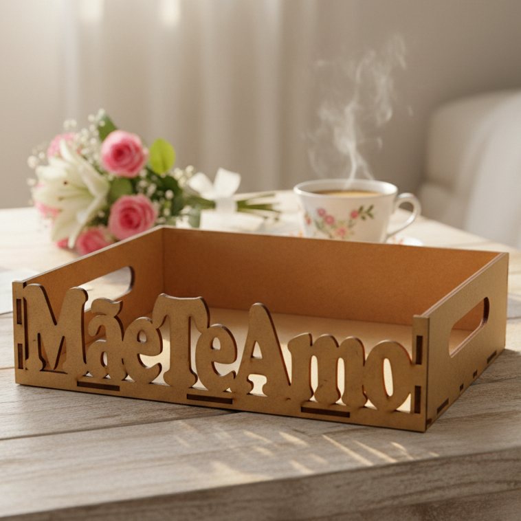 Bandeja Dia das Mães 30x20cm Presente Café da Manhã Caixa Alça em Oferta na Shopee