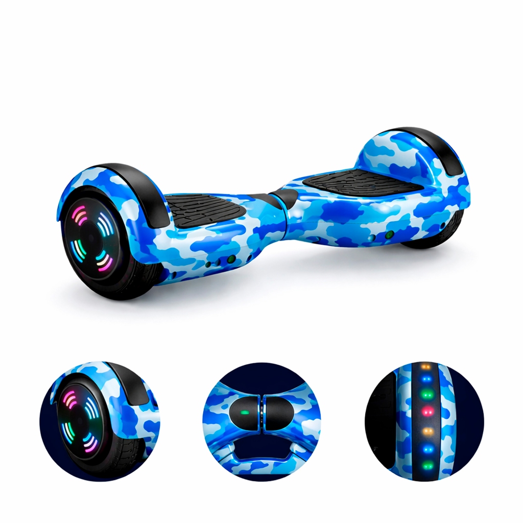 Hoverboard Skate Elétrico 6.5 Led Bluetooth Azul Camuflado