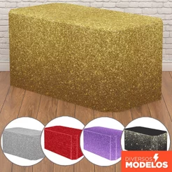 Capa Forro de Mesa Decorativa Glitter Festa Sublimado Em Tecido Veste Fácil