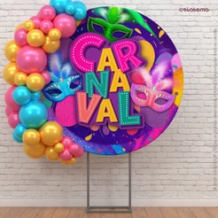 Capa Painel Redondo Decoração Carnaval 150x150 Veste Fácil Sublimado Em Tecido Com Elástico