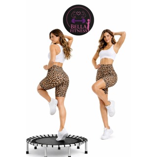 Bermuda Feminina Onça Estampada Fitness Moda Academia Ciclista Cós Alto em Oferta na Shopee