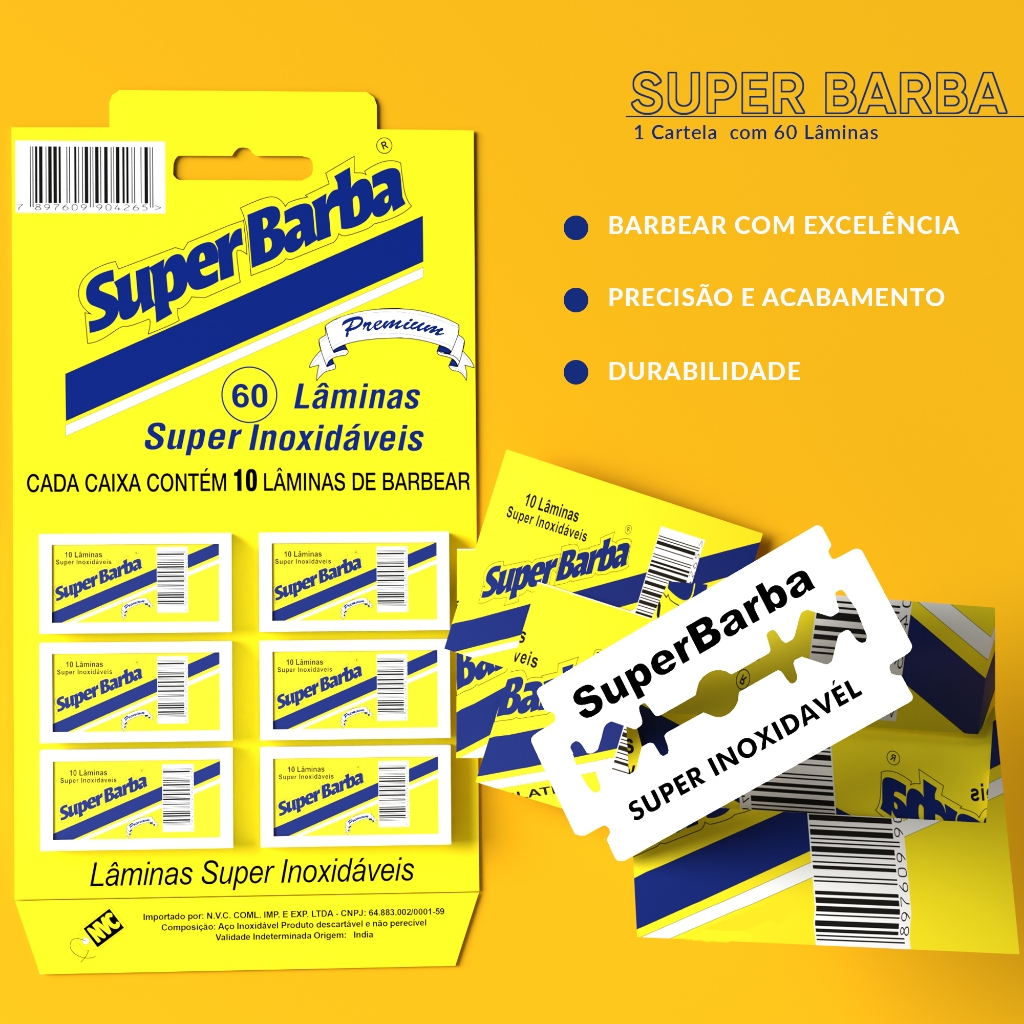 Cartela Lâmina De Barbear Inox Super Barba Premium Amarela  60 un em Oferta na Shopee