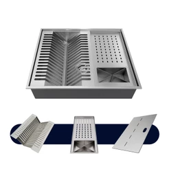 Calha Úmida de Cozinha 50x40 Canal Organizador Com 3 Módulos Tampa Inox 304 Escovada Prata Brinovar