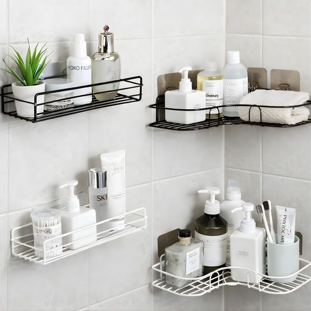 Prateleira Retangular Banheiro Cozinha Suporte adesivo Porta tempero Shampoo Suporte Canto Banheiro em Oferta na Shopee