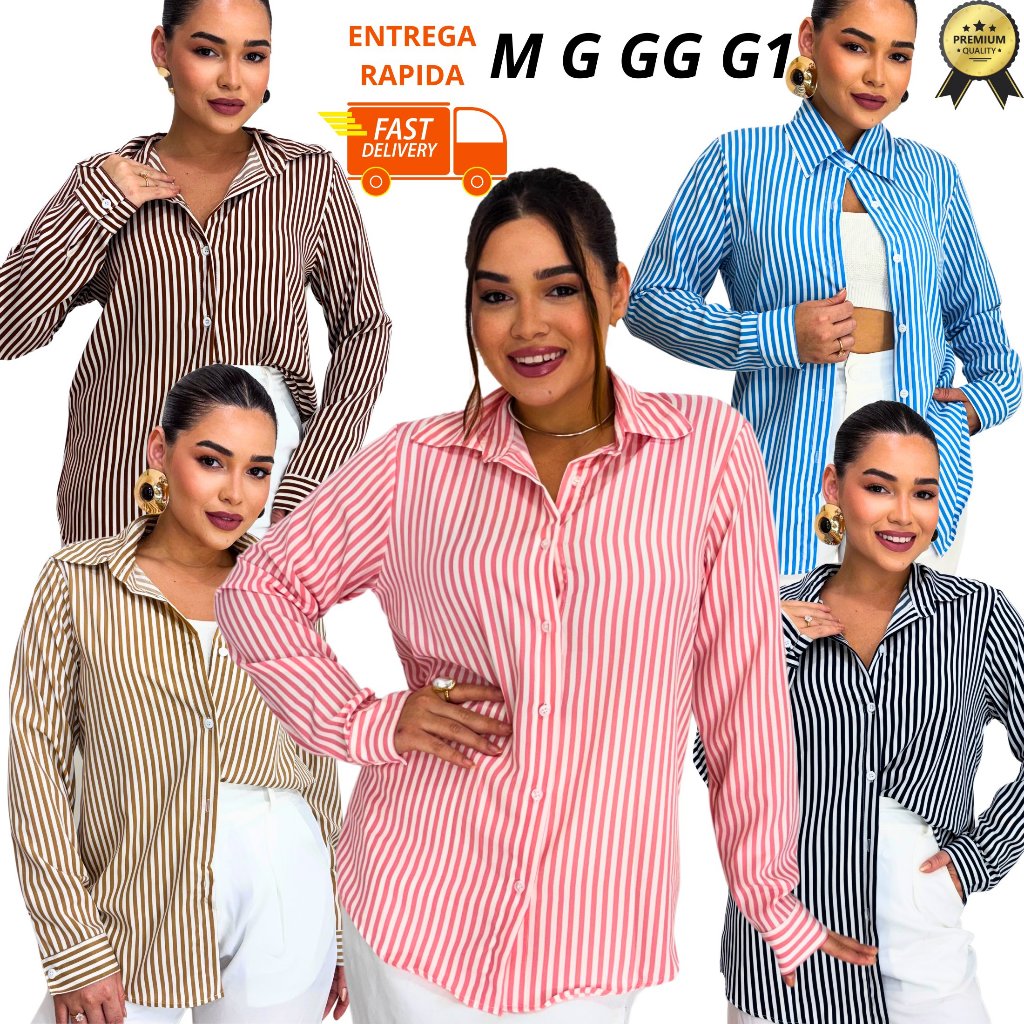 Camisa Social Feminina Listrada em Crepinho – Manga Longa Estilo Casual Sofisticado | Mais Vendido 🔥