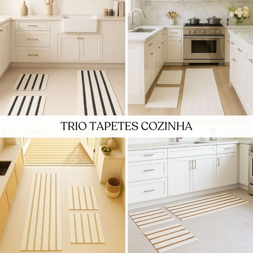 Jogo de Tapetes para Cozinha Mandacaru 3 Peças com Passadeira Macia e Toque Aconchegante