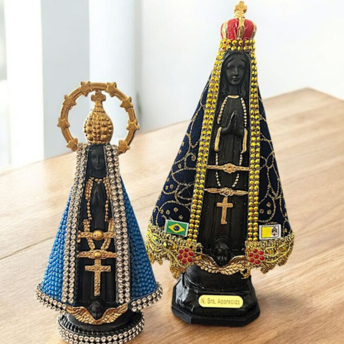 Imagem Nossa Senhora Aparecida Plástico Inquebrável com Strass | 15 cm e 20 cm - PROMOÇÂO