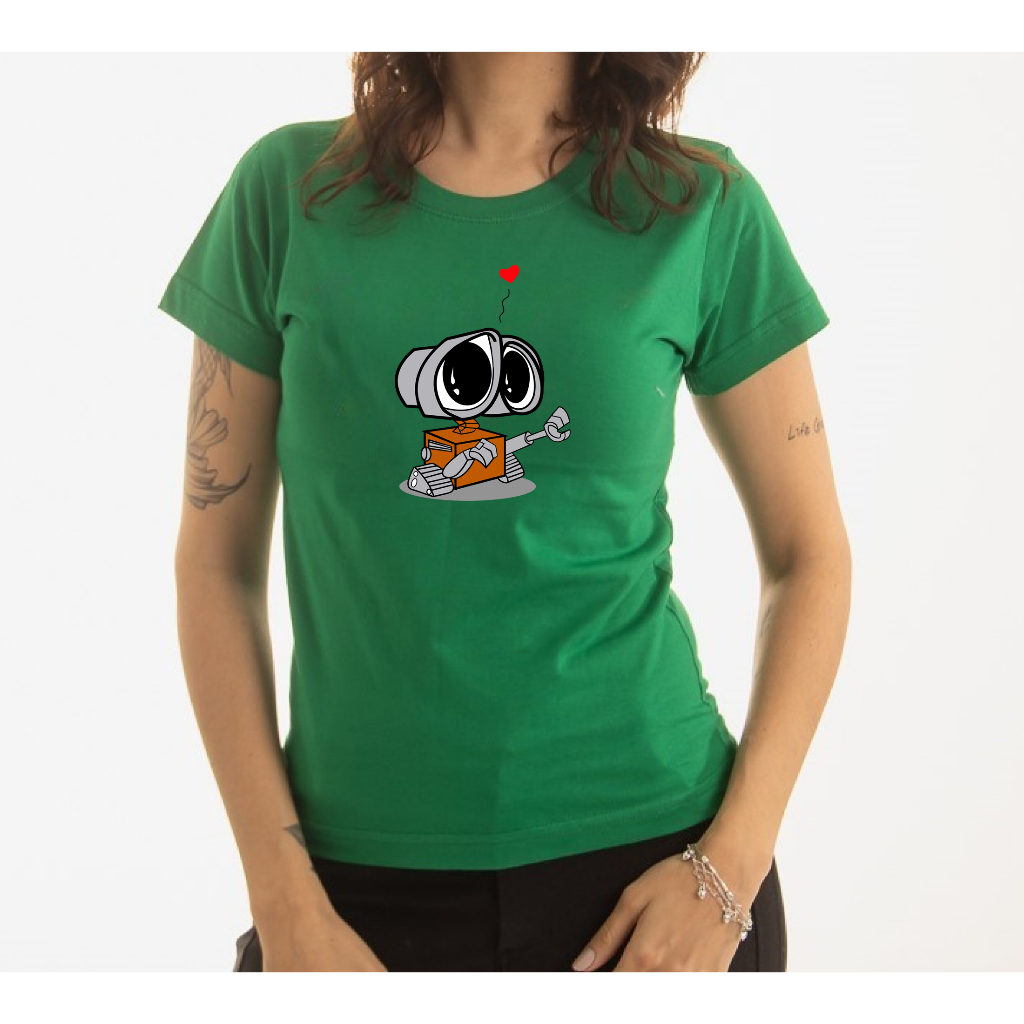 Camiseta T Shirt Feminina 100% Algodão Estampa Wall-E Super Confortavél