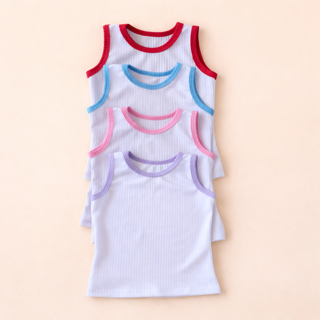 Kit 03 Peças Regatas Infantil Verão Femininas em Malha Canelada – Conforto e Estilo CORES SORTIDAS