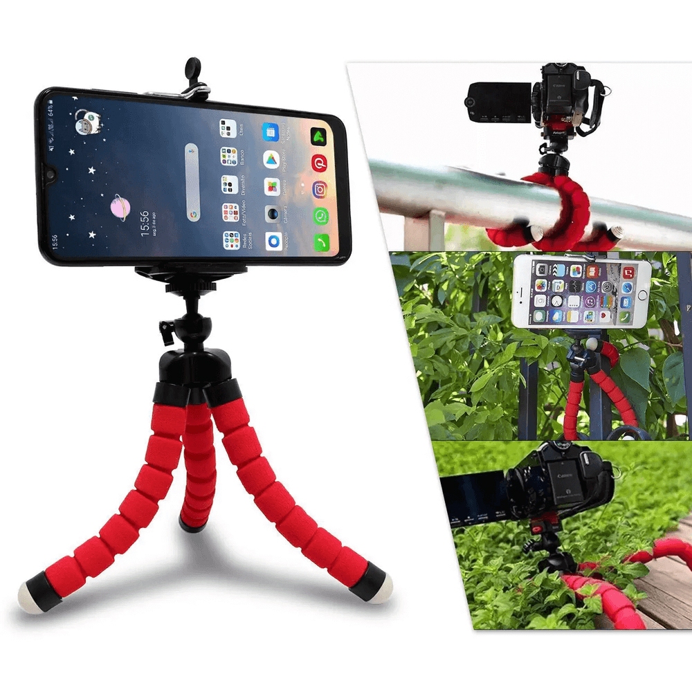 Mini Tripé Flexível com Suporte para Celular Prático e Versátil Vermelho em Oferta na Shopee