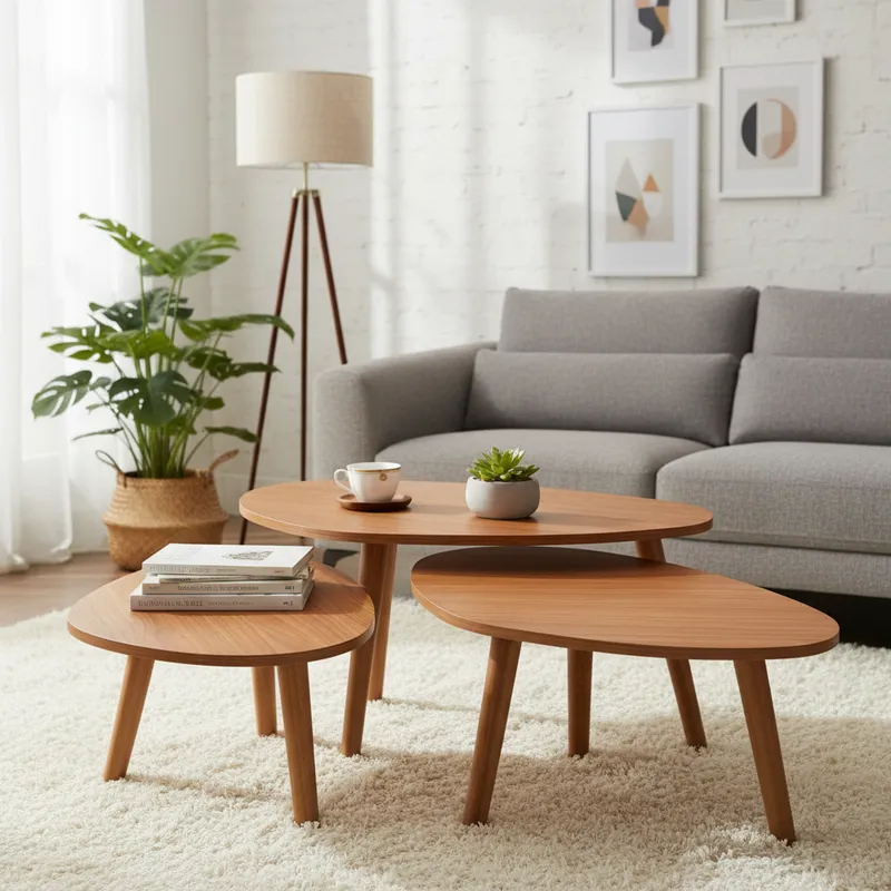 Kit 3 Mesas De Centro De Madeira Para Sala De Estar Design Orgânico - Mel