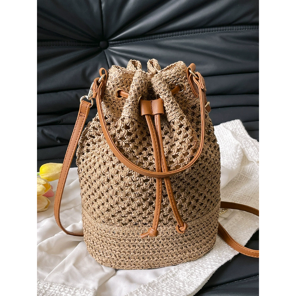 Bolsa feminina de palha tipo saco – Simples, Elegante e Versátil - Praia e Casual - JXC150