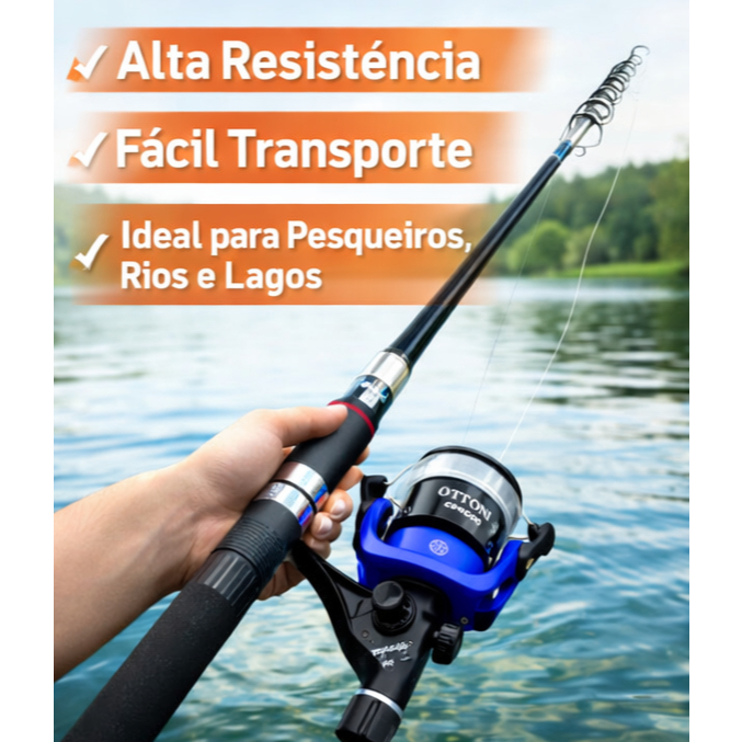 Kit Pesca Completo Vara Retrátil 4,20m + Molinete 4000 com Linha | Ideal Pesqueiro, Rio e Lago