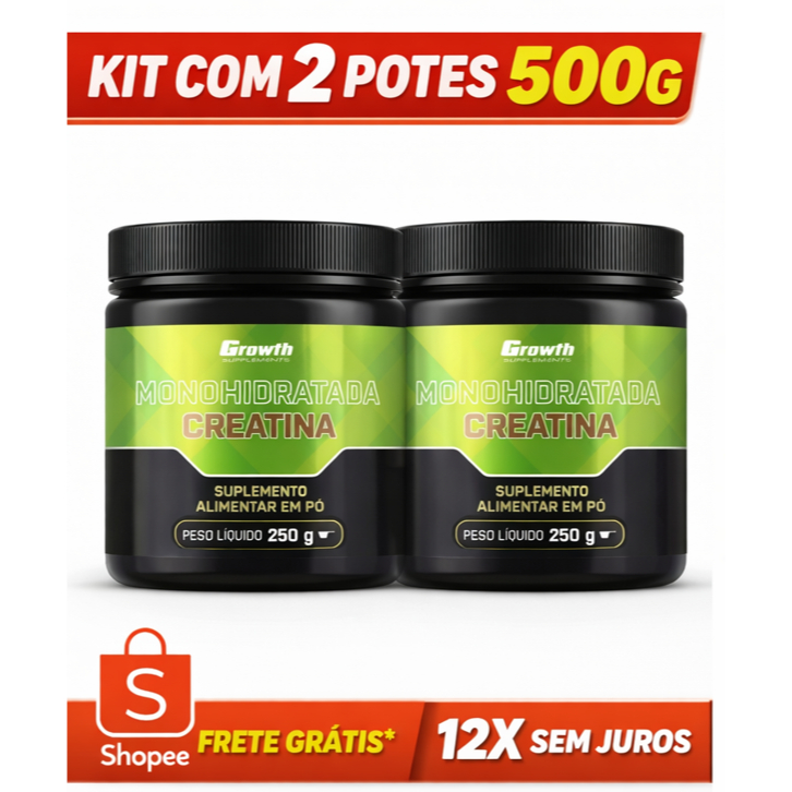 Kit Creatina Monohidratada 500g Growth (2 Potes 250g) Original