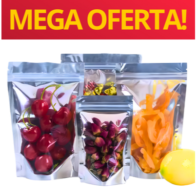 KIT 50 UNIDADES SACO SAQUINHO ZIP METALIZADO HÉRMETICO PARA ALIMENTOS FRENTE INCOLOR em Oferta na Shopee