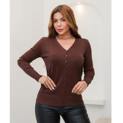 Blusa Feminina de Tricot Manga Longa com Botões Cardigan Leve Inverno 3RD SD2071