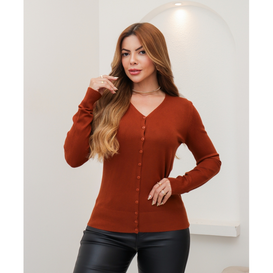 Blusa Feminina de Tricot Manga Longa com Botões Cardigan Leve Inverno 3RD SD2071 em Oferta na Shopee