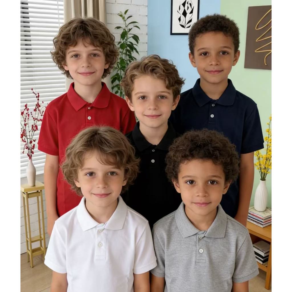 Camiseta Polo Infantil de Verão Lisa com Gola
