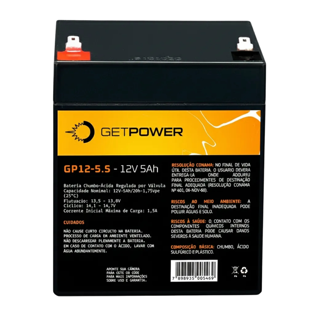 Bateria Selada 12V 5,5ah GetPower - Vrla Nobreak, Alarme