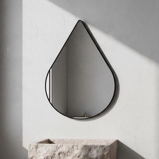 Espelho Retrô Pinterest Orgânico Decorativo Grande 64x44cm Borda em Couro 3cm - Mod. Gota