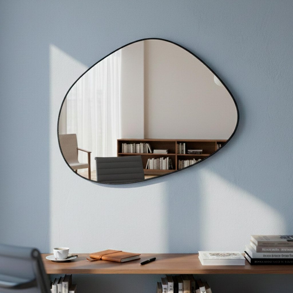 Espelho Orgânico Moderno Sala Quarto Banheiro Lavabo 64x44cm em Couro 3cm - Mod. Pinterest em Oferta na Shopee