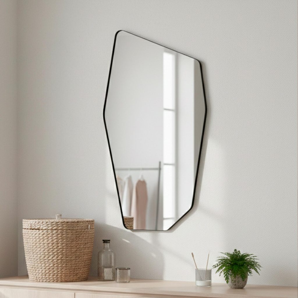 Espelho Orgânico Moai 44x64cm - Moldura em Couro Ecológico para Banheiro Sala estilo Pinterest