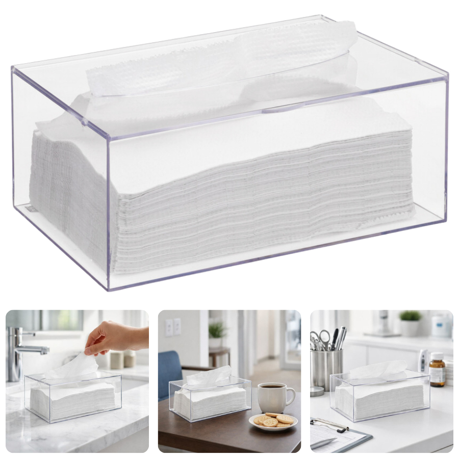 Caixa Acrílica Interfolha Porta Lenço Papel Mão Boca Transparente De Bancada Mesa