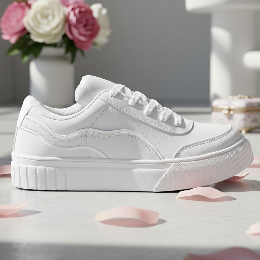 Tênis Branco Flatform Feminino Branco Sola Alta Plataforma Casual Estiloso e Confortável