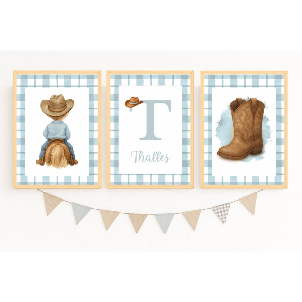 Quadros Decorativos Cowboy Nome Personalizado Aquarela Delicado Menino Infantil Bota Chapéu Cavalo em Oferta na Shopee
