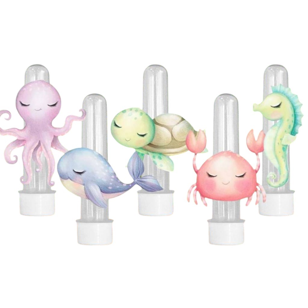 20 Tubetes + Aplique 3D Fundo do Mar Aquarela Lembrancinha Festa Aniversário em Oferta na Shopee